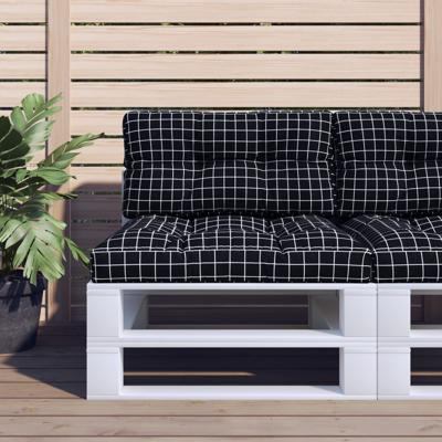 VidaXL Palletkussens 2 st stof ruitpatroon zwart