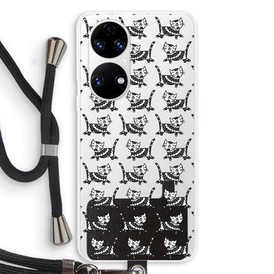 Zwarte poes: Huawei P50 Transparant Hoesje met koord