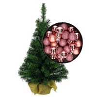 Mini kerstboom/kunst kerstboom H45 cm inclusief kerstballen roze - thumbnail