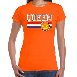 Queen t-shirt oranje voor dames - Koningsdag shirts