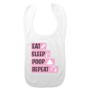 Baby slabbetje - roze - eat, sleep, poop, repeat - kraam cadeau - slab/morsdoek