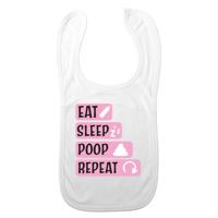 Baby slabbetje - roze - eat, sleep, poop, repeat - kraam cadeau - slab/morsdoek