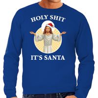 Blauwe Kersttrui / Kerstkleding Holy shit its Santa voor heren 2XL  -