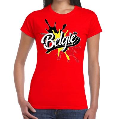 Landen t-shirt - Belgium - Belgie - spetter print - rood - voor dames - supporters kleding