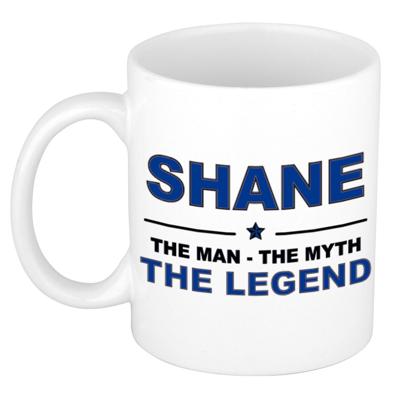 Shane cadeau mok - man myth legend - naam koffiemok / beker - wit en blauw - 300 ml