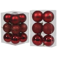 Kerstversiering kunststof kerstballen rood 6 en 8 cm pakket van 36x stuks - thumbnail