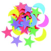 Hobby foam vormen - sterrenhemel - maantjes en sterren gekleurd - 80x stuks - 3-4 cm - Knutselen