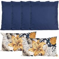 Bank/tuin kussens set - binnen/buiten - 6x stuks - blauw/tropical summer print - In 2 formaten - thumbnail