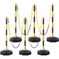 VEVOR verkeerskegels slagboompalen 6 stuks 285 x 285 mm waarschuwingskegels verkeerskegels waarschuwingsverkeerskegels met ketting, gidspaalkegels slagboompalen geel & zwart water- en zandinjectie