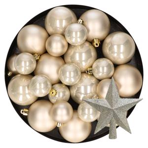 Kerstversiering kunststof kerstballen met piek parel/champagne 6-8-10 cm pakket van 45x stuks - Kerstbal