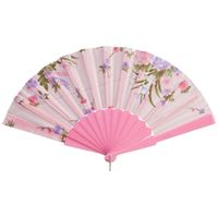Handwaaier/spaanse waaier Flowers - roze - 30 cm - Verkleedattributen - thumbnail