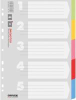 OFFICE products tabbladen, A4, karton, 11-gaatsperforatie, geassorteerde kleuren, 5 tabs