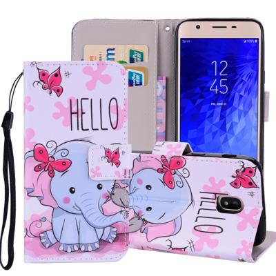 Vlinder olifant patroon gekleurde tekening horizontaal flip lederen Case voor Galaxy J3 (2018), met houder & kaartsleuven & portemonnee & Lanyard