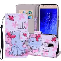 Vlinder olifant patroon gekleurde tekening horizontaal flip lederen Case voor Galaxy J3 (2018), met houder & kaartsleuven & portemonnee & Lanyard