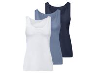 esmara 3 damesonderhemden (S (36/38), Donkerblauw/lichtblauw/wit)