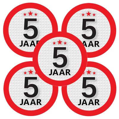 5 jaar leeftijd sticker - 5x - rond - Dia 9 cm - 5 jaar verjaardag - jubileum - leeftijd versiering
