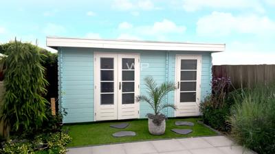Woodpro Groet Tuinhuis 450x300 cm 28 mm vuren blank- Plat dak- Onbehandeld vurenhout- Woodpro