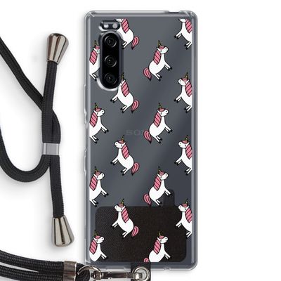 Eenhoorns overal: Sony Xperia 5 Transparant Hoesje met koord