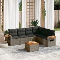 7-delige Loungeset met kussens poly rattan grijs