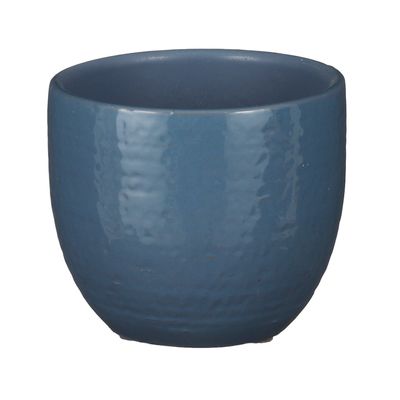 Plantenpot/bloempot Carrie terracotta blauw glans met flakes patroon - D14/H12 cm