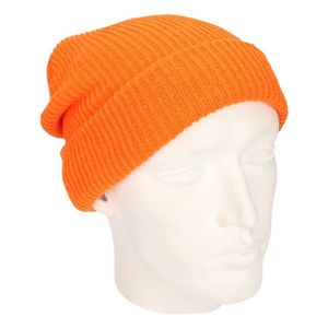 Basic beanie muts lang oranje voor heren   -