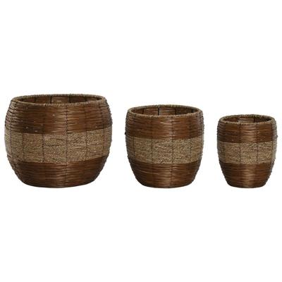 Plantenbakkenset Home ESPRIT Natuurlijk Metaal Vezel Tropisch 33 x 33 x 30 cm