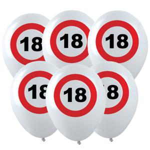 Leeftijd verjaardag ballonnen met 18 jaar stopbord opdruk - 12x stuks - wit/rood - stopbord