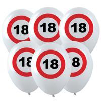 Leeftijd verjaardag ballonnen met 18 jaar stopbord opdruk - 12x stuks - wit/rood - stopbord