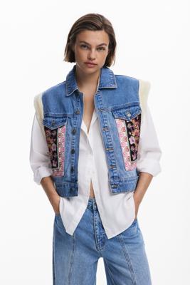 Spijkerbodywarmer met schapenvacht - BLUE - L