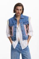 Spijkerbodywarmer met schapenvacht - BLUE - XL