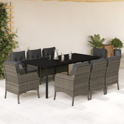 9-delige Tuinset met kussens poly rattan grijs