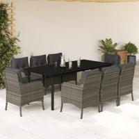 9-delige Tuinset met kussens poly rattan grijs