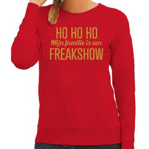 Foute kersttrui/sweater voor dames - Hohoho freak show - rood - glitter goud