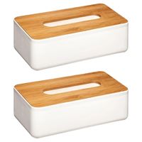 Set van 2x stuks tissuedozen/tissueboxen wit kunststof met bamboe deksel 26 x 13 cm