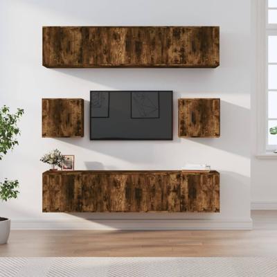 8-delige Tv-meubelset bewerkt hout gerookt eikenkleurig