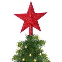 Mini Kerstboom piek rood 14 cm met glitters - Kleine kerstpieken - kerstboompieken - thumbnail