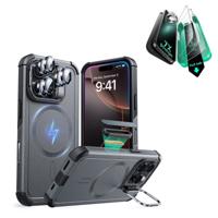iPhone 16 Pro Max Cyber Tough Magnetic Case Protection Bundle (Camera Control, Stash Stand) - Grey