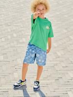 Denim jongensbermuda, gemakkelijk aan te trekken blauw, bedrukt