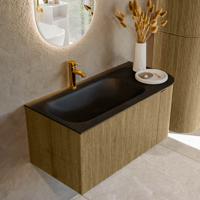 Badmeubel Mondiaz Kurve | 95 cm | Meubelkleur Dusk | Wastafelkleur Urban | Solid surface | Wasbak links zijde spoelbak | 1 kraangat