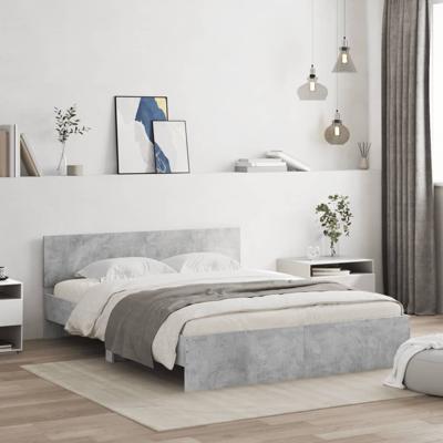 Bedframe met hoofdeinde en LED-licht betongrijs 160x200 cm