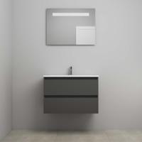 On-Line Badkamermeubelset - 80 cm - Voorgemonteerd - Acryl Wastafel - 1 Kraangat - Spiegel met LED-Verlichting - Mat Antraciet