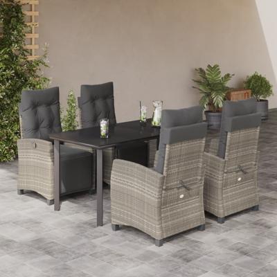 5-delige Tuinset met kussens poly rattan lichtgrijs