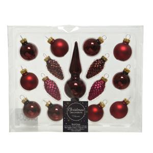 Decoris Mini kerstballen D3 cm - met piek - set 15-delig - donkerrood - glas - kerstversiering