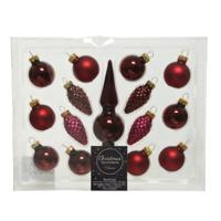 Decoris Mini kerstballen D3 cm - met piek - set 15-delig - donkerrood - glas - kerstversiering - thumbnail