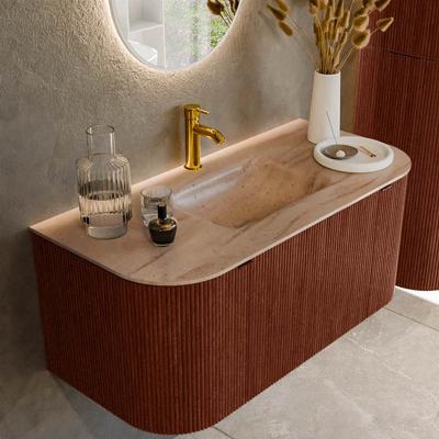 Badmeubel Mondiaz Kurve-Dlux | 100 cm | Meubelkleur Ruby | Wastafelkleur Saba | Solid surface | Wasbak midden spoelbak | 1 kraangat