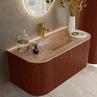 Badmeubel Mondiaz Kurve-Dlux | 100 cm | Meubelkleur Ruby | Wastafelkleur Saba | Solid surface | Wasbak midden spoelbak | 1 kraangat