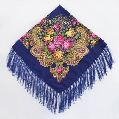 Saffier etnische stijl retro kwast vierkante sjaal bloem patroon hoofddoek sjaal grootte: 90 x 90cm