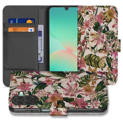 Samsung Galaxy A17 | Bookcase | Hoesje Paars Wit Flowers Met Pasjesvak Samsung Galaxy A17 | Bookcase | Hoesje Paars Wit Flowers Met Pasjesvak