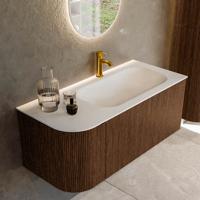 Badmeubel Mondiaz Kurve | 105 cm | Meubelkleur Walnut | Wastafelkleur Talc | Rechts spoelbak | 1 kraangat