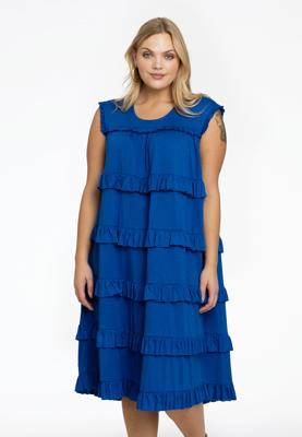Yoek Jurk met ruches FLAME JERSEY | Indigo | Maat 42/44